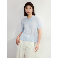 炫彩亚麻POLO领短袖T恤女夏2025新款轻薄透气显瘦针织衫短款上衣