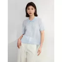 炫彩亚麻POLO领短袖T恤女夏2025新款轻薄透气显瘦针织衫短款上衣