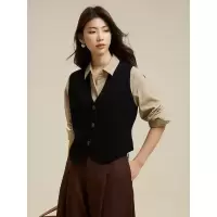 简约100羊毛针织马甲女装25春季新款外穿V领背心小个子百搭小坎肩