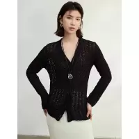 编织感粗针带子纱镂空V领针织开衫女外套新款修身外穿春季上衣女