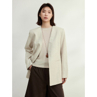 老钱风 天丝苎麻无扣西装外套女25春季新款极简一手长V领休闲西服