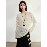 肌理感特种纱羊毛针织衫女春季新款松弛感吊肩长袖一字领防晒罩衫