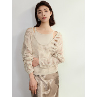 设计感小众亚麻镂空针织罩衫女内搭吊带背心两件套春季新款上衣女