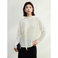 设计感小众飘带长袖针织衫女25新款宽松两穿羊毛打底衫春季上衣女