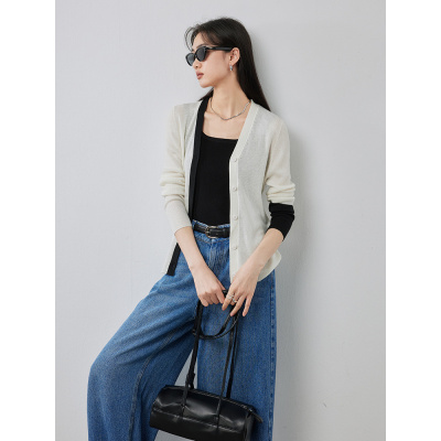 设计款 外穿V领针织开衫女25新款撞色显瘦毛衣薄款外套早春款上衣