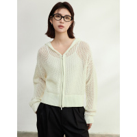 高级感亚麻镂空连帽针织开衫女拉链外套宽松天丝防晒罩衫春季上衣