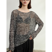 高级感 花纱一字领镂空针织衫女新款内搭长袖防晒罩衫春季上衣女