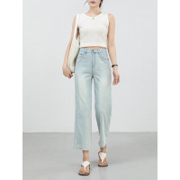 薄款浅色窄版阔腿牛仔裤女2025夏季小个子高腰休闲直筒裤