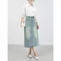 牛仔八分半身裙女2025年夏新款韩版中长款高腰开叉A字裙