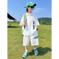 男童夏装套装2025新款大儿童夏季短袖衬衫潮帅气时髦男孩衣服夏款