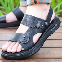 2025夏季新款男士头层牛皮沙滩鞋时尚休闲真皮拖鞋男露趾凉鞋