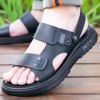 2025夏季新款男士头层牛皮沙滩鞋时尚休闲真皮拖鞋男露趾凉鞋