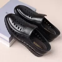 夏季镂空皮鞋男真皮休闲男士皮凉鞋一脚蹬中老年爸爸鞋洞洞鞋