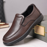 男士商务休闲皮鞋真皮耐磨软底软面一脚蹬牛皮鞋中老年长辈爸爸鞋