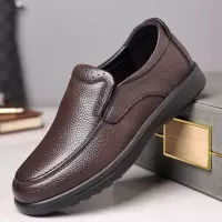 男士商务休闲皮鞋真皮耐磨软底软面一脚蹬牛皮鞋中老年长辈爸爸鞋