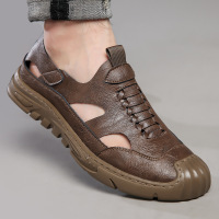 真皮凉鞋男2025新款男士休闲沙滩鞋镂空皮凉鞋透气包头洞洞鞋