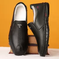 男士休闲皮鞋男潮流软底软面一脚蹬乐福鞋中老年爸爸加绒棉鞋