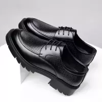 增高鞋男鞋透气镂空商务正装内增高皮鞋厚底结婚新郎鞋