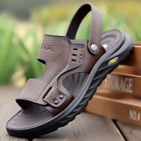 夏季新款沙滩鞋凉鞋真皮透气露趾凉拖两用男鞋休闲牛皮凉鞋