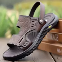 夏季新款沙滩鞋凉鞋真皮透气露趾凉拖两用男鞋休闲牛皮凉鞋