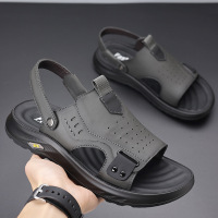 夏季新款男士沙滩鞋真皮休闲皮凉鞋时尚拖鞋凉拖透气男鞋