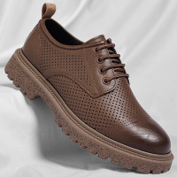 男士复古商务休闲皮鞋男厚底大头皮鞋英伦风低帮工装鞋SJ