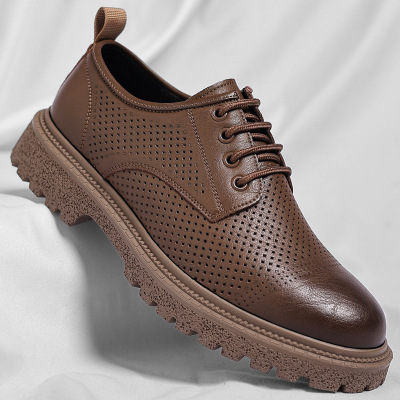 男士复古商务休闲皮鞋男厚底大头皮鞋英伦风低帮工装鞋SJ