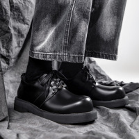 小众真皮大头德比鞋男英伦风黑色圆头厚底小皮鞋增高百搭通勤潮鞋