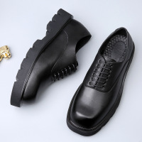 方头休闲皮鞋男高级感厚底韩版小众设计春夏季潮流透气增高德比鞋