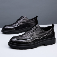2025新款真皮透气男鞋圆头商务休闲鞋青年百搭厚底男皮鞋厂家