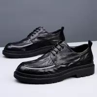 2025新款真皮透气男鞋圆头商务休闲鞋青年百搭厚底男皮鞋厂家