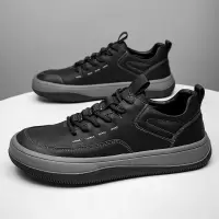 2025春季新款真皮男鞋潮流百搭皮鞋厚底防滑休闲鞋男士歪头小丑鞋