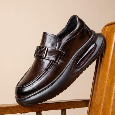 春季气垫男鞋真皮商务休闲皮鞋男士英伦厚底增高透气一脚蹬乐福鞋
