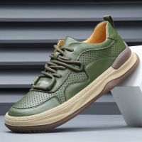 欧洲站2025新款春夏季男鞋透气小白鞋真皮运动潮流镂空休闲板鞋