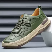 欧洲站2025新款春夏季男鞋透气小白鞋真皮运动潮流镂空休闲板鞋