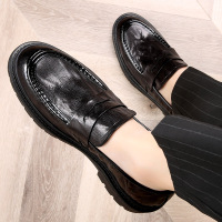 鞋子男春季潮流休闲皮鞋真皮百搭豆豆鞋黑色懒人潮鞋一脚蹬乐福鞋