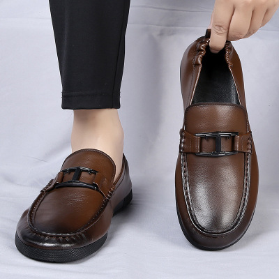2025春季新款乐福鞋男士时尚商务休闲皮鞋男透气舒适一脚蹬豆豆鞋