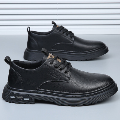 2025春季新款男鞋子真皮透气商务休闲皮鞋男士厚底内增高工装鞋潮