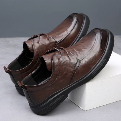 2025春季新款真皮男鞋透气商务正装皮鞋男士潮流百搭圆头休闲鞋男