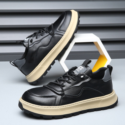 欧洲站真皮男鞋厚底透气休闲鞋男士2025春季潮流小丑鞋新款小白鞋