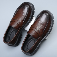 特大码新款日系厚底增高大头商务皮鞋潮47一脚蹬休闲乐福鞋48