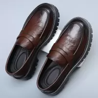 特大码新款日系厚底增高大头商务皮鞋潮47一脚蹬休闲乐福鞋48