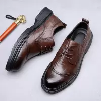 男士商务正装皮鞋英伦圆头德比鞋真皮休闲系带男鞋透气新郎婚鞋男
