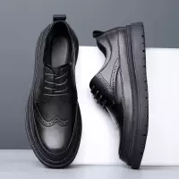 男鞋2025春季新款真皮布洛克花正装潮流男士厚底商务休闲皮鞋男