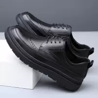 男鞋子2025春季新款真皮布洛克花正装潮男士厚底商务休闲皮鞋男