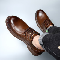 复古德比鞋春季新款透气低帮工装鞋子男圆头美式大头休闲正装皮鞋