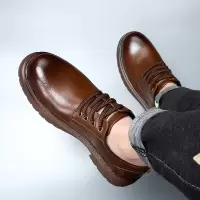 复古德比鞋春季新款透气低帮工装鞋子男圆头美式大头休闲正装皮鞋