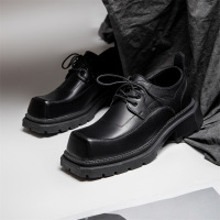 新款方头德比鞋男士商务休闲复古原创小众设计厚底增高ins小皮鞋