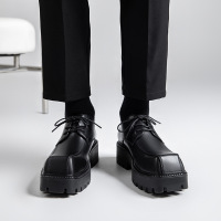 真皮德比鞋子2025春季新款潮流厚底透气休闲英伦商务男士方头皮鞋