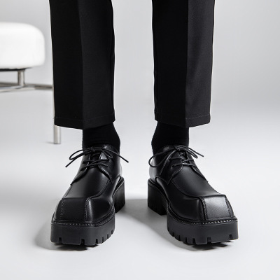 真皮德比鞋子2025春季新款潮流厚底透气休闲英伦商务男士方头皮鞋